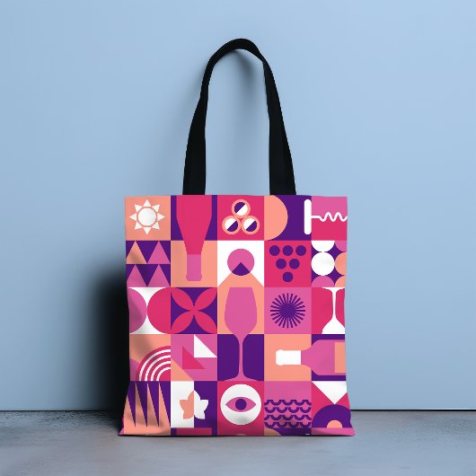 Retro Pink Lila Wine Bauhaus Muster Tasche