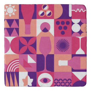 Retro Pink Lila Wine Bauhaus Muster Töpfeuntersetzer