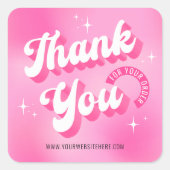 Retro Pink Logo Girly Business Thank You For Order Quadratischer Aufkleber (Vorderseite)
