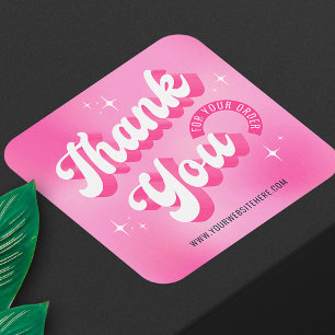 Retro-Pink-Logo Mädchenhaftes Geschäft Dankeschön Quadratischer Aufkleber