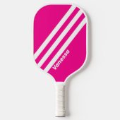 Retro Pink Lollipop Drei Streifen mit Namen Pickleball Schläger (Vorderseite)