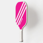 Retro Pink Lollipop Drei Streifen mit Namen Pickleball Schläger (Links)