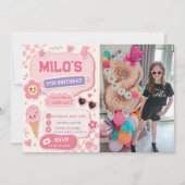 Retro Pink Mädchen Geburtstag  Einladung (Vorderseite)