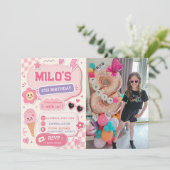 Retro Pink Mädchen Geburtstag  Einladung (Stehend Vorderseite)