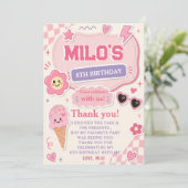 Retro Pink Mädchen Geburtstag Einladung (Stehend Vorderseite)