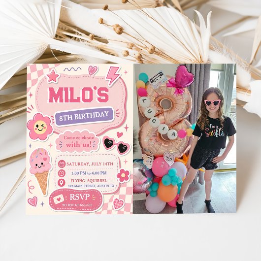 Retro Pink Mädchen Geburtstag  Einladung