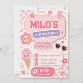 Retro Pink Mädchen Geburtstag Einladung (Vorderseite)