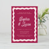 Retro Pink Magenta Fuchsia Chic Engagement Party Einladung (Stehend Vorderseite)