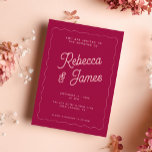 Retro Pink Magenta Fuchsia Wave Frame Wedding<br><div class="desc">Diese Einladungen für Hochzeitsfeiern sind eine kühne Wahl für moderne Paare. Sie sind mit einem inspirierten Retro-Schriftart für die Namen der Paare und einer kräftigen Farbpalette mit heißem Rosa, Fuchsia und einem kräftigen Magenta-Rosa ausgestattet. Dieses Hochzeitseinladungs-Design ist vollständig von Ihnen (Text und Farben) anpassbar und Teil einer Hochzeitsaufstellungssuite mit passenden...</div>