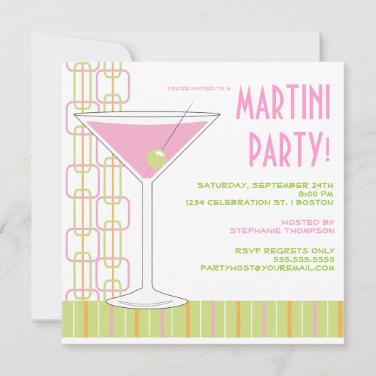 Retro Pink Martini Cocktail Party Einladung (Vorderseite)