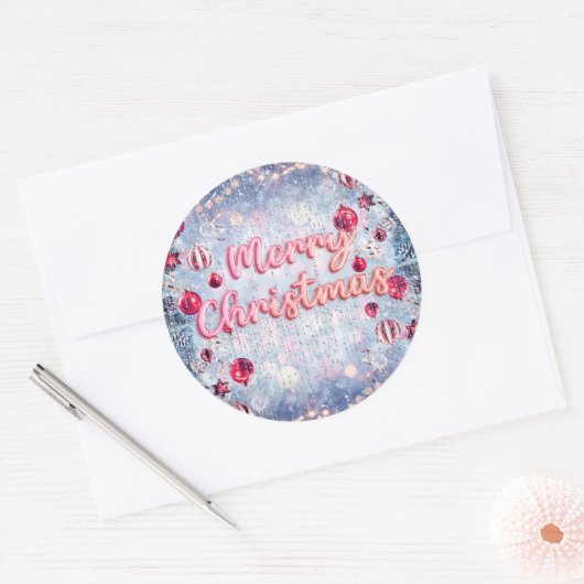 Retro Pink Merry Christmas Runder Aufkleber (Umschlag)