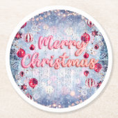 Retro Pink Merry Christmas Runder Pappuntersetzer (Vorderseite)