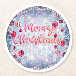 Retro Pink Merry Christmas Runder Pappuntersetzer