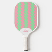 Retro Pink & Mint Green 70er/90er Streifen & Squig Pickleball Schläger (Rückseite)