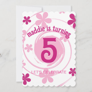 Retro Pink Modern Flower Girly Any Age Birthday Einladung