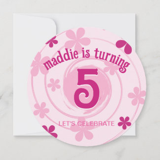 Retro Pink Modern Flower Girly Any Age Birthday Einladung