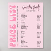 Retro Pink Modern Lash Salon Preisliste Poster (Vorne)