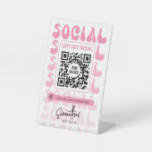 Retro Pink Modern Logo Social Media QR Code Sockelschild (Vorderseite)