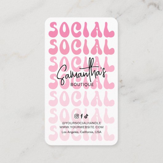 Retro Pink Modern Logo Social Media QR Code Visitenkarte (Rückseite)