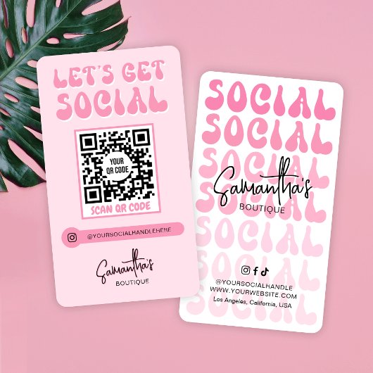 Retro Pink Modern Logo Social Media QR Code Visitenkarte