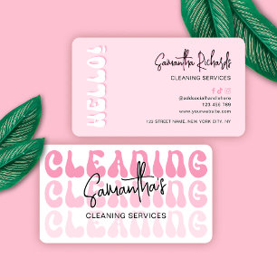 Retro Pink Modern Weibliches Logo Reinigungsdienst Visitenkarte