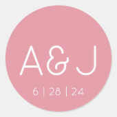 Retro Pink Monogram Wedding Runder Aufkleber (Vorderseite)