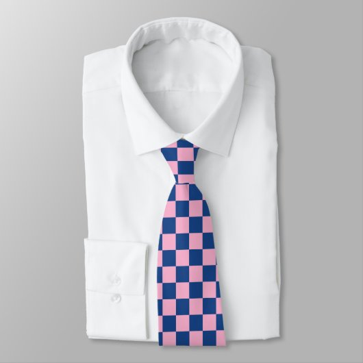Retro Pink Navy Checkered Groomsmen Wedding Krawatte (Gebunden)