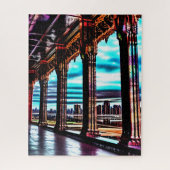 Retro Pink Neon Farben gezeichnet Fun Wild City Puzzle (Vertikal)