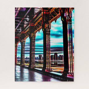 Retro Pink Neon Farben gezeichnet Fun Wild City Puzzle