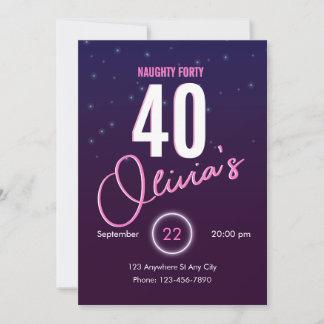 Retro Pink Neon Unartig 40. Geburtstag Einladung