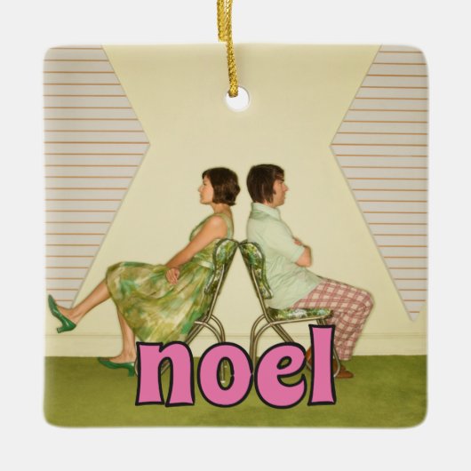 Retro Pink Noel Message Custom Photo Keramikornament (Vorderseite)