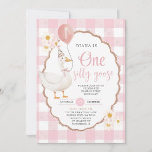 Retro Pink One Silly Goose 1. Geburtstag Einladung