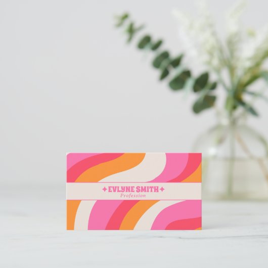 Retro Pink Orange 70s Boho Groovy Girly Trendy Visitenkarte (Stehend Vorderseite)