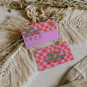 Retro Pink Orange Boho Groovy Checkered Unique Visitenkarte