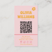 Retro Pink Orange Boho QR-Code Groovy Floral Weibl Visitenkarte (Rückseite)