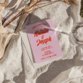 Retro Pink Orange Bright Funky Einzigartige Hochze Einladung