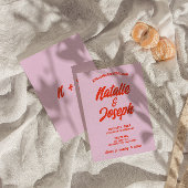 Retro Pink Orange Bright Funky Einzigartige Hochze Einladung