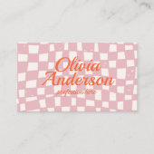 Retro Pink Orange Checkered Groovy Girly QR Code Visitenkarte (Vorderseite)