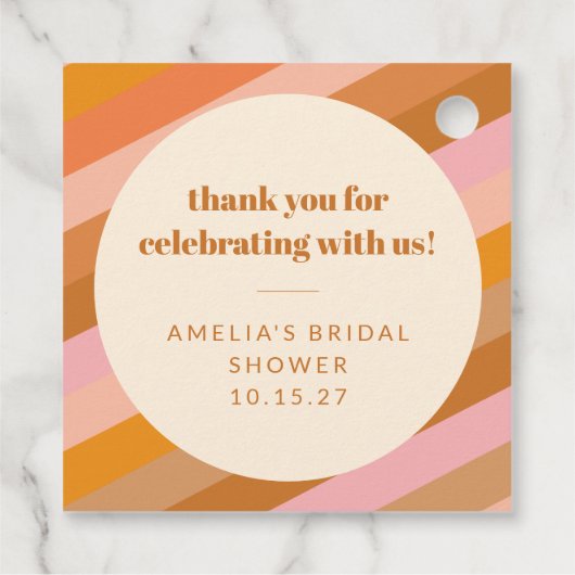 Retro Pink Orange Custom Brautparty Vielen Dank Geschenkanhänger (Rückseite)