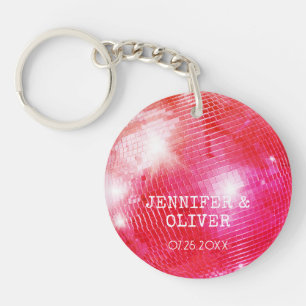 Retro Pink Orange Disco-Kugel Foto Hochzeitsgesche Schlüsselanhänger