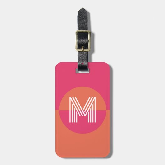 Retro Pink Orange Geometric Modern Monogram Gepäckanhänger (Vorderseite vertikal)