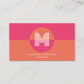 Retro Pink Orange Geometric Monogram QR Code Visitenkarte (Vorderseite)