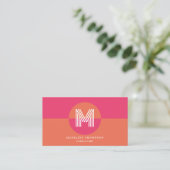 Retro Pink Orange geometrisches Monogramm QR-Code Visitenkarte (Stehend Vorderseite)