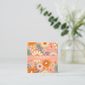 Retro Pink Orange Groovy Floral Boho Girly Trendy Quadratische Visitenkarte (Stehend Vorderseite)