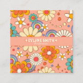 Retro Pink Orange Groovy Floral Boho Girly Trendy Quadratische Visitenkarte (Vorderseite)