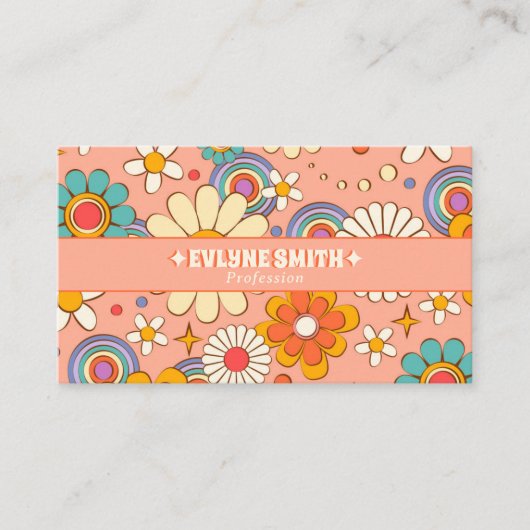 Retro Pink Orange Groovy Floral Boho Girly Trendy Visitenkarte (Vorderseite)