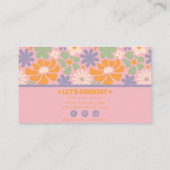 Retro Pink Orange Groovy Floral Boho Girly Trendy Visitenkarte (Rückseite)