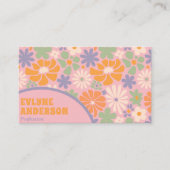 Retro Pink Orange Groovy Floral Boho Girly Trendy Visitenkarte (Vorderseite)