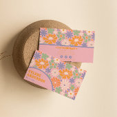 Retro Pink Orange Groovy Floral Boho Girly Trendy Visitenkarte