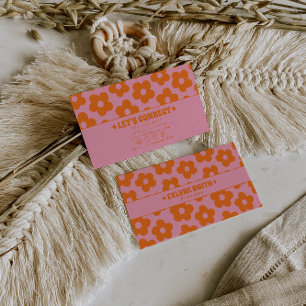 Retro Pink Orange Groovy Floral Boho Weiblich Tren Visitenkarte